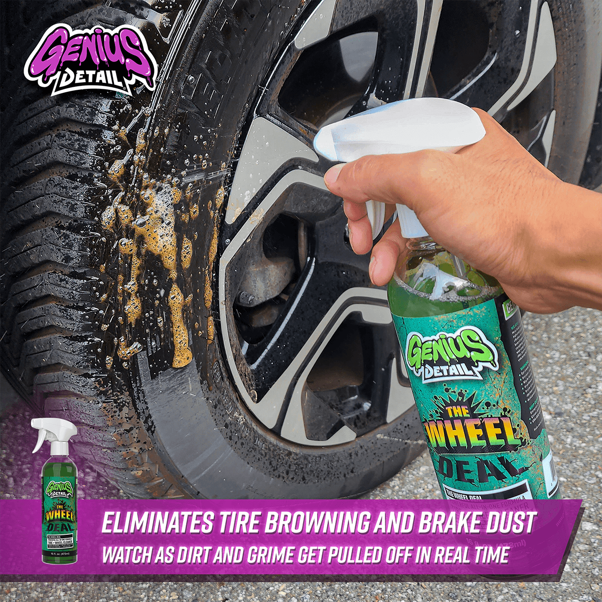 Eliminates Tire Browning and Brake Dust - Watch as Dirt and Grime get pulled off in Real Time