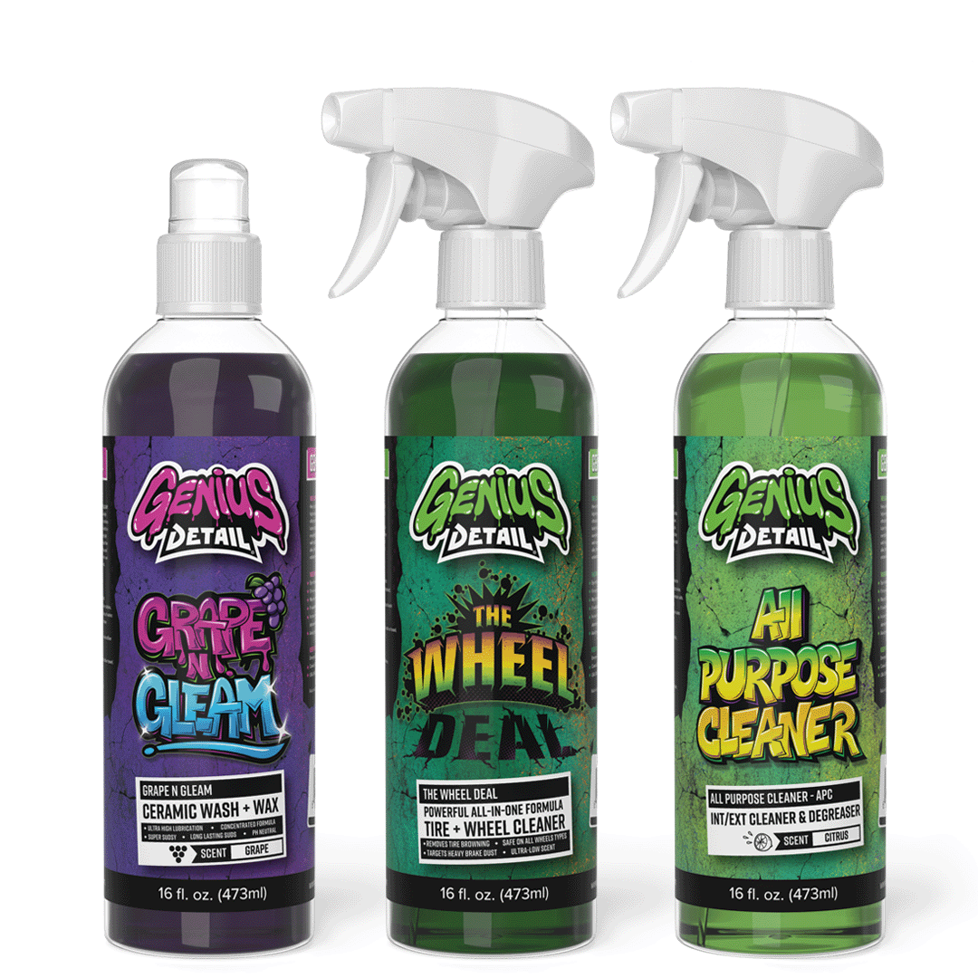 Premium Car Cleaning Bundle - With Grape N Gleam, The Wheel Deal, All Purpose Cleaner - 16oz (473ml)