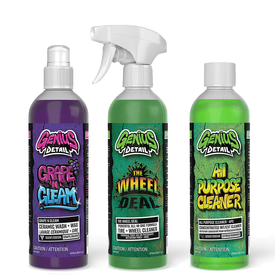 Premium Car Cleaning Bundle - With Grape N Gleam, The Wheel Deal, All Purpose Cleaner - 16oz (473ml)